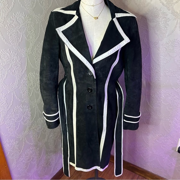 Elegant Black and White Women's Coat Boston Proper S leather coat - Picture 8 of 12